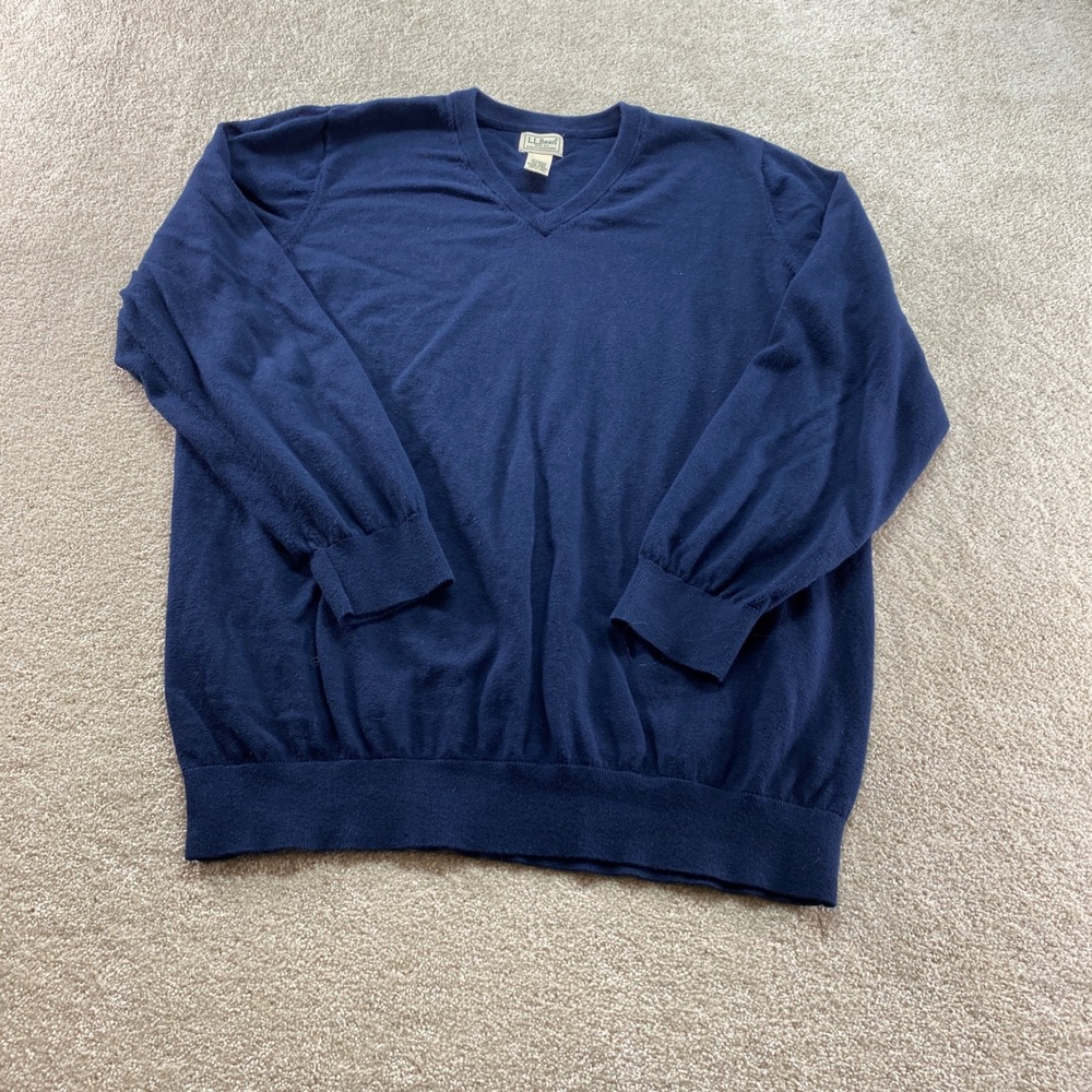 LL Bean‎ V-Neck Sweater Mens XXL Tall Navy Blue Excellent Cotton Cashmere Knit